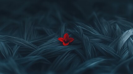 This image captures a striking red flower set against a rich, dark foliage background, presenting a beautiful contrast that symbolizes resilience and beauty in nature.