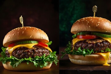 Delicious Gourmet Burger with Fresh Ingredients and Juicy Flavors, close up photoshoot