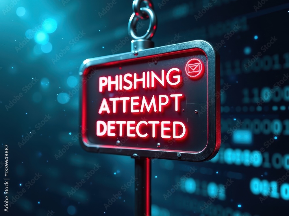 Poster phishing attempt detected warning illuminated in bright red against digital backdrop