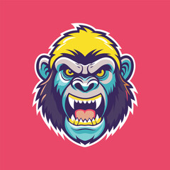 Vector Illustration of a Gorilla Head Mascot with a Fierce Expression