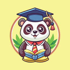 Graduation Panda Wearing Mortarboard and Holding Diploma: Education Mascot Vector