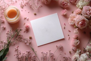 
A flat-lay shot of a clean white card with 'Thank You' in elegant gold letters, on a pastel pink surface with soft lighting."

