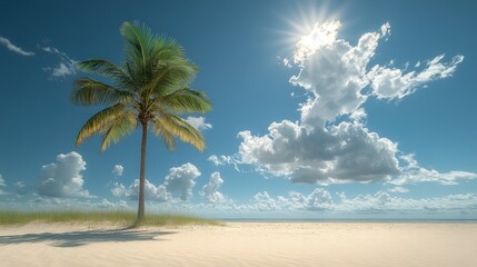 Fototapeta premium Tropical beach scene with palm tree