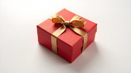 Exquisite Square Red Gift Box with Shiny Gold Ribbon Bow - Wrapped Present for Birthday Christmas Anniversary Holiday Celebration Special Event Gift Giving Special Day Festive Occasions