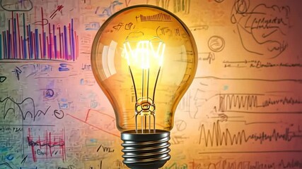 A glowing light bulb symbolizes innovation, paired with complex graphs and equations, illustrating the blend of business acumen and technology to inspire progress and creative solutions - Powered by Adobe