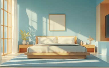 Modern bedroom with low profile bed and light, airy decor