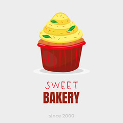 Sweet food. Baking, Cupcakes, Sweetness, Cream, Sprinkles, petals, Shortcrust pastry. basket, shape, cup, Dessert vector illustration design