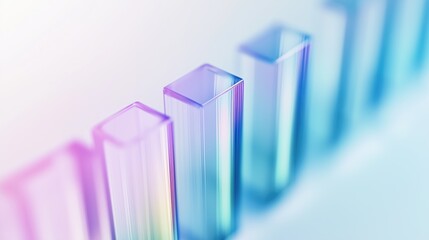 Collection of transparent glass bars symbolizing data or graph visualization on a radiant blue background, representing clarity, analytics, and modern technology.