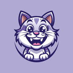 Cartoon Illustration of a Happy Cat with a Mascot Logo Vector