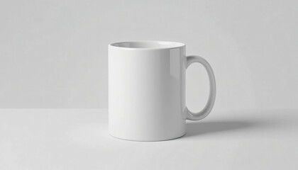 Fototapeta premium White ceramic mug mockup on neutral background for branding, merchandise design, promotional products and corporate gift presentation