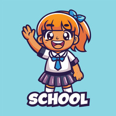 Naklejka premium Cheerful Schoolgirl in Uniform Expressing Happiness with a Wave