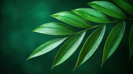 Obraz premium Vibrant green leaves against a deep green backdrop