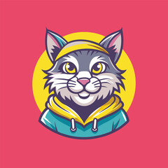 Cartoon Cat Head Mascot Vector Logo Illustration with Playful Expression
