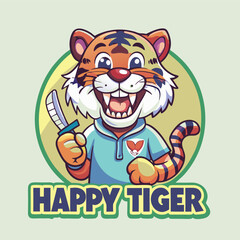 Adorable Tiger Character Exhibiting Proper Dental Hygiene with Toothbrush Illustration