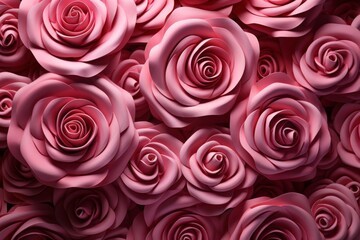 Fototapeta premium Seamless Pattern of Unique Hot Pink and Burgundy Roses in Bloom