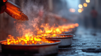 Street Vendor Cooking with Open Flames