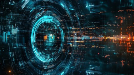 Obraz premium Navigating Digital Interface Abstract Background with Glowing Cyberpunk Elements