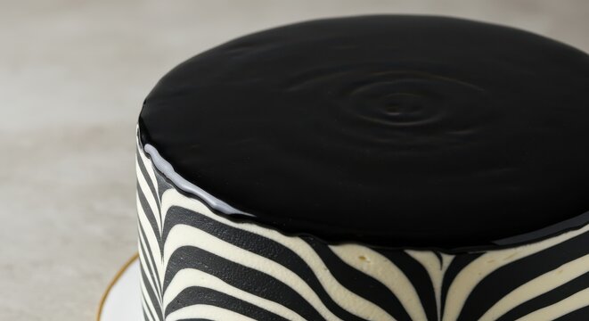 Decorated Cake with Black Glaze and Zebra Stripe Design