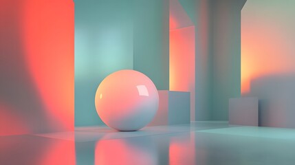 White Sphere in Abstract Pastel Geometric Room