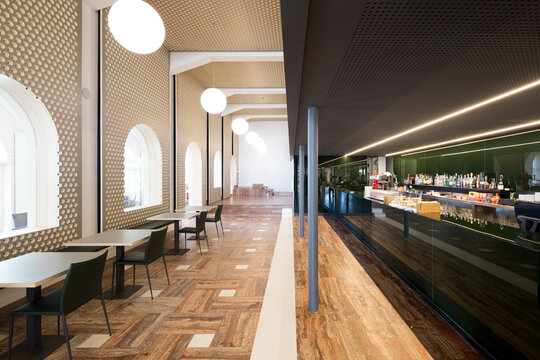 Modern bar interior with elegant design and ambient lighting