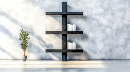 Modern bookshelf design in minimalist room with plant