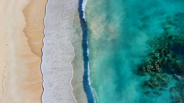 Coastal shoreline with gentle waves lapping against sandy beach in tropical paradise