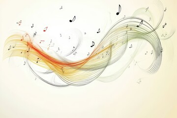 Colorful flowing lines and musical notes displayed across the image