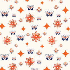 Harmonious Repeating Pattern Featuring Butterflies and Abstract Floral Motifs