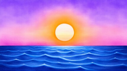 Obraz premium Serene Sunset Ocean Watercolor - Peaceful ocean sunset, symbolizing tranquility, hope, new beginnings, calmness, and serenity. A vibrant, colorful scene