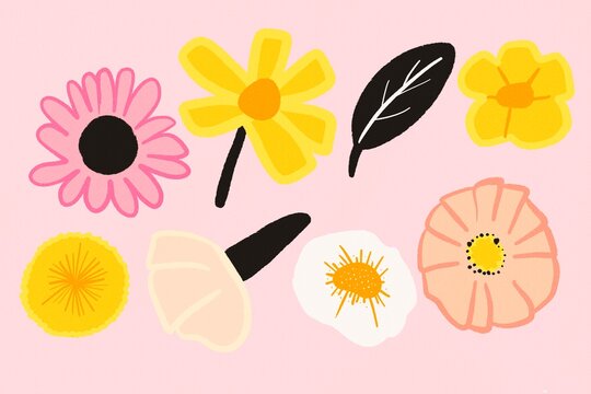 Colorful floral shapes on a pink background illustration art