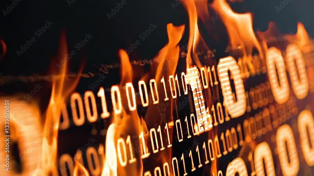 Poster computer screen with a fire symbol and the numbers 0 through 1. the fire symbol is on the left side 