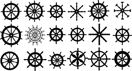 Set of ship steering wheel silhouette

