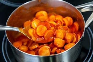Traditional Brazilian hot dog prepared with sliced ​​sausage in sauce, straw potatoes, peas