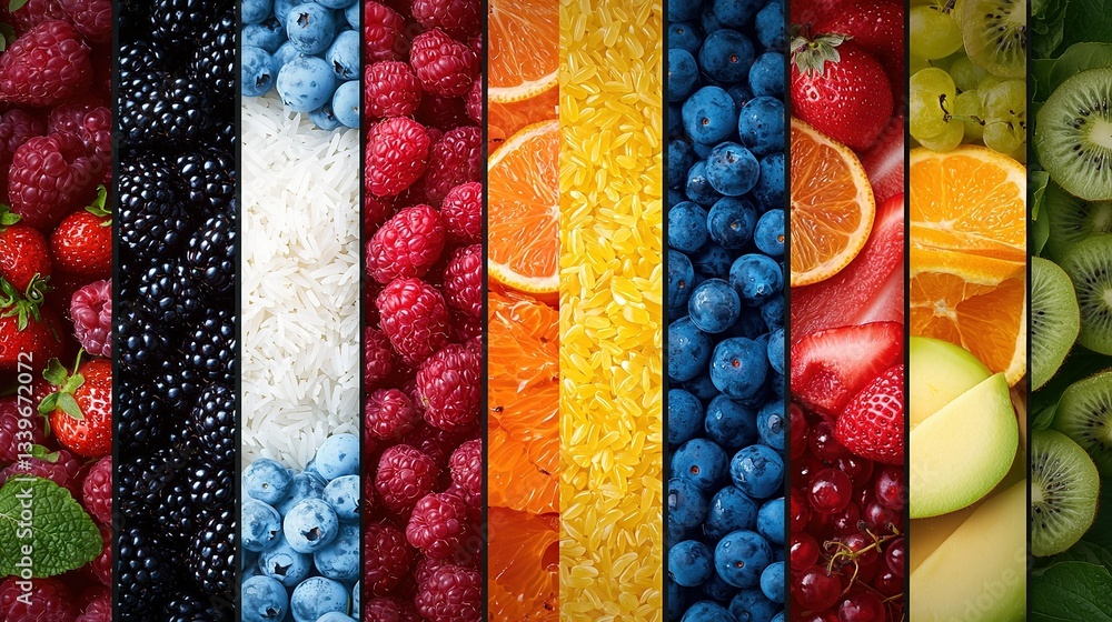 Poster a colorful array of fruits and veggies arranged in a vibrant spectrum