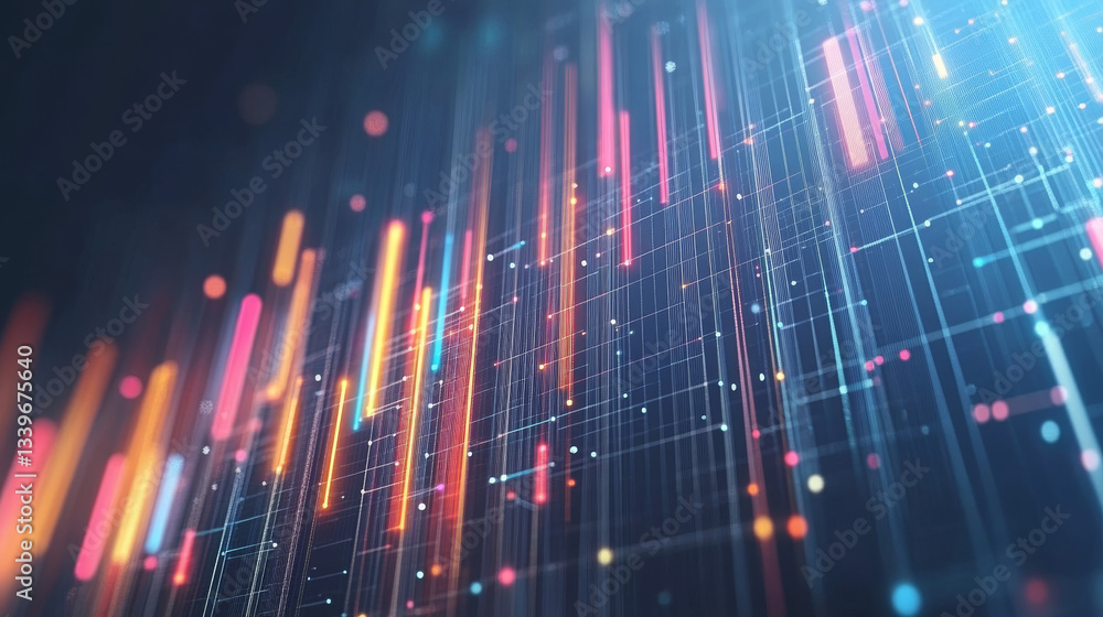 Poster a futuristic low-poly digital network visualization, depicting interconnected dots and lines in a dy