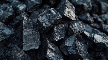 Dark Coal Texture, Close-Up View of Rough, Black Coal Pieces