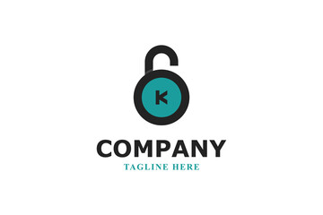 letter k minimal security padlock logo