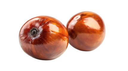 ripe brown date fruit with a glossy surface isolated on white background