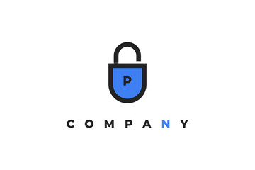security padlock and letter p minimal logo