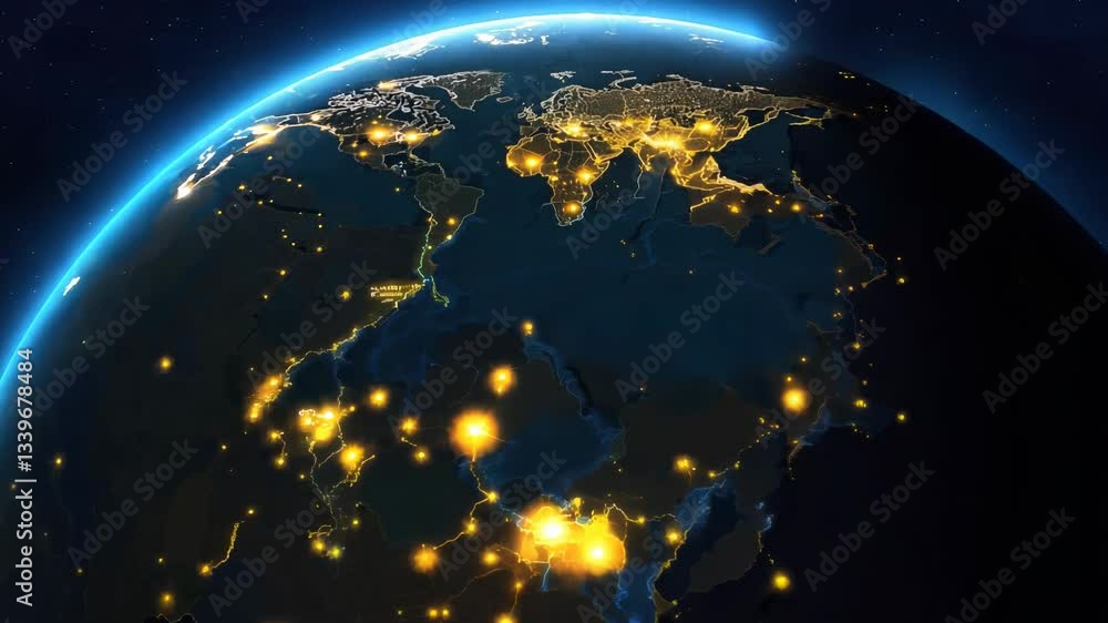 Poster globe with many lights on it. the lights are scattered all over the globe, creating a sense of a bus