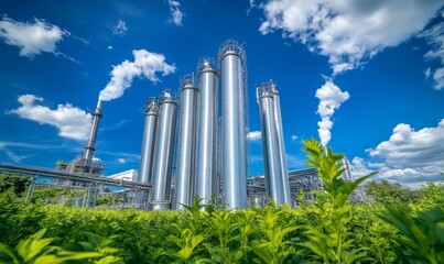 Obraz premium Modern Industrial Plant with Green Surroundings: A Sustainable Future