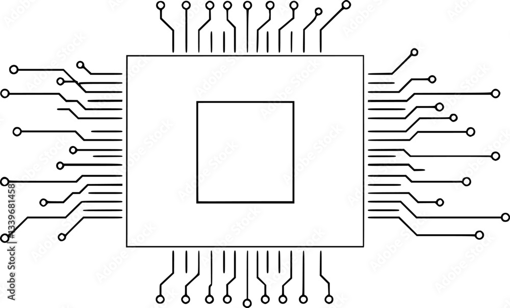 Aufkleber outline of a microchip digital processor illustration minimal vector design
