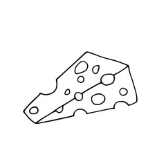 Line sketch, coloring a piece of cheese with holes. Vector graphics.