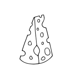 Line sketch, coloring a piece of cheese with holes. Vector graphics.