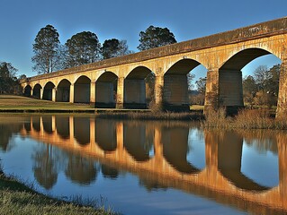 Fototapeta premium Stone Bridge over River Reflecting on Water for Landscape