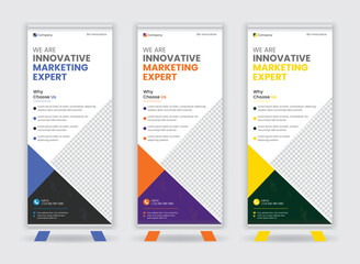 Corporate Business Promotional Roll-Up Banner Design with Three-Color Combination