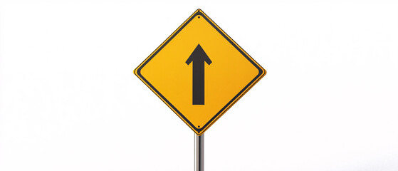 a clean yellow diamond road sign with a bold upward arrow on a png file with transparent background
