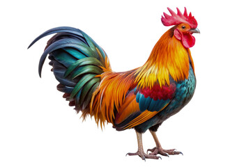 Fototapeta premium Colorful rooster standing isolated on a white background
