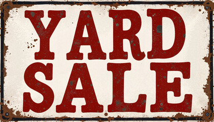 Grungy yard sale sign with stencil letters and textured background, DIY charm