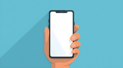 Hand Holding Smartphone Blank White Screen Flat Vector Illustration Long Shadow Blue Background Mobile Technology Communication Device Mobile Device in Hand